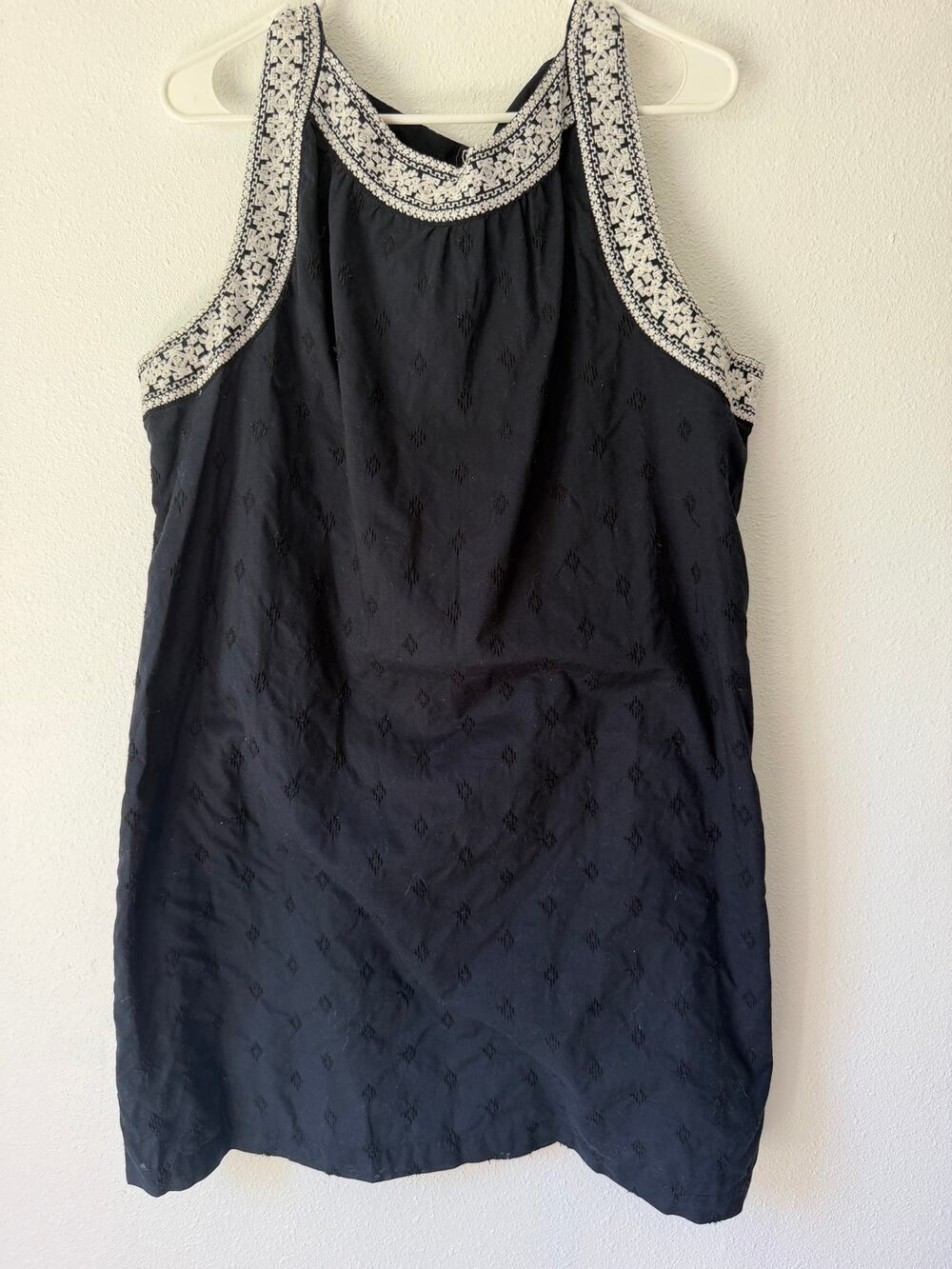 Old Navy Boho Women XL Embroidered Shift Dress Black White Fully Lined Keyhole
